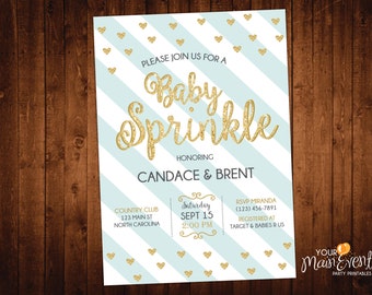 Baby Sprinkle Invitation Boy - Baby Shower Invite - Blue and Gold Baby Shower - Evite