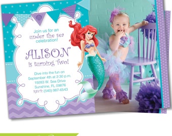 Little Mermaid Invitation, Little Mermaid invite, Ariel invitation, Ariel Invite, Photo invitation, Birthday invitation, Princess Ariel (3)