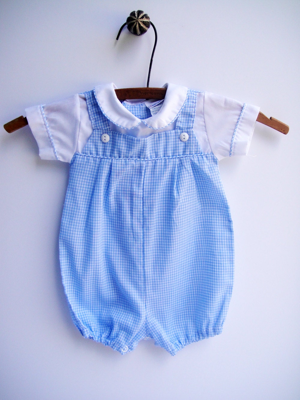 Baby Boy Clothes Blue Gingham Vintage Romper Vintage Baby