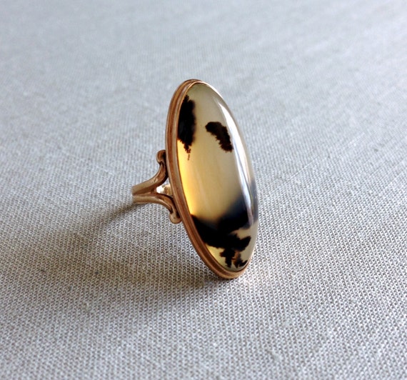 Antique Victorian Moss Agate Picture Ring 10K Gold by AuburnHaus