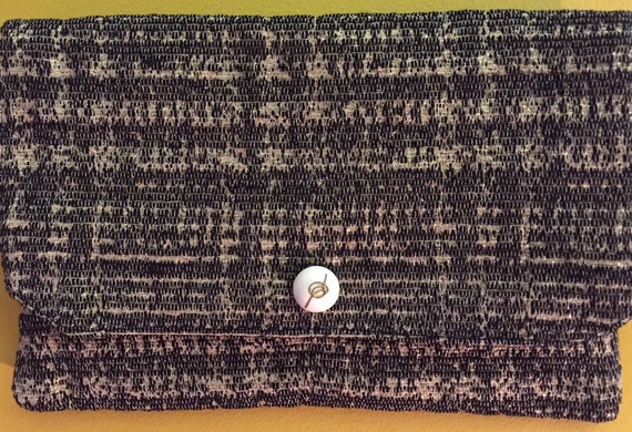 SALE! Envelope clutch purse in black and gold weave. Great for evening wear or e-reader