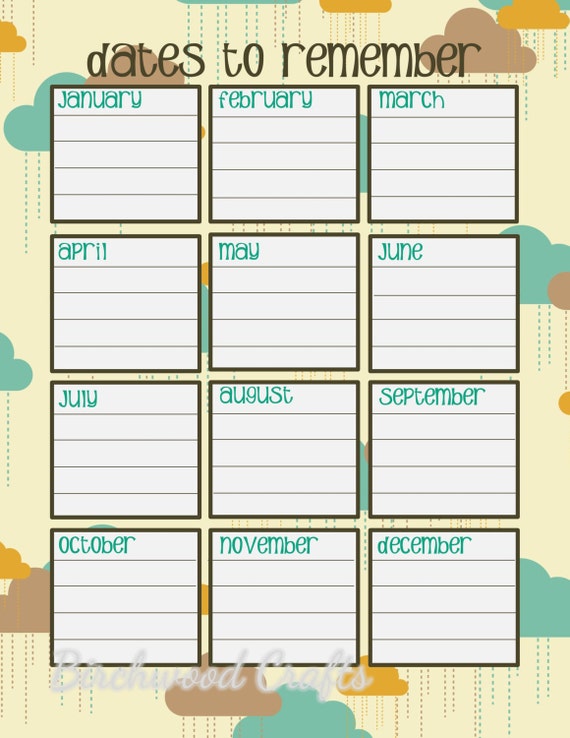 Items Similar To Printable Dates To Remember Template For Calendars 