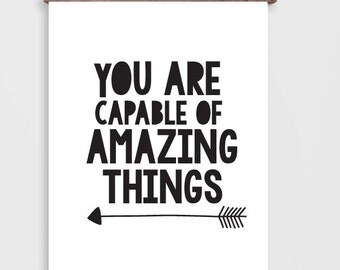 Inspirational Wall Art Quote Print, "Amazing" Printable Black and White Wall Art Prints, Motivational Wall Decor