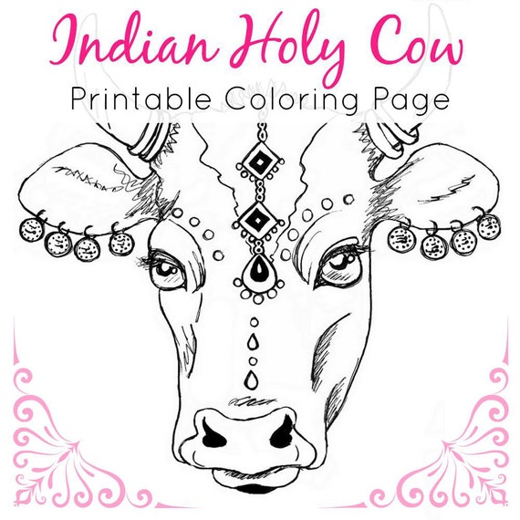 Download Animal Coloring Page Indian Holy Cow Adult Coloring Page