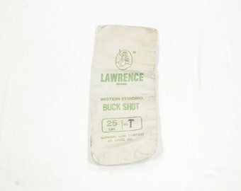 Vintage Buck Shot Bag - Lawrence Brand Western Standard Buckshot 25 pounds Size T - Cotton Canvas Bag for Repurposing - Cable Storage