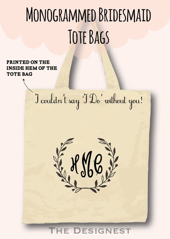 Bridesmaid Tote Bags Monogrammed Tote Bags Gifts by TheDesigNest