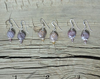 Beautifully striated Botswana Agate Coin/Dime Earrings, beaded with Bali and Sterling silver