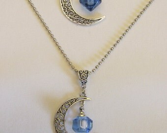 Cremation Urn Necklace with Mini Crystal Vial and Crescent Moon Pendant