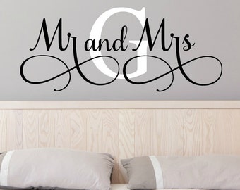 Mr And Mrs Wall Decals - Mr and Mrs Stickers - Newlywed Wall Decals - Monogram Wall Decal - Monogrammed Wall Decal - Wedding Gift