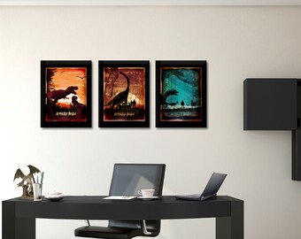 Jurassic poster set, Jurassic world, Jurassic Park, Movie Art, Triptych art set, Dinosaur, Home & living, Poster set, Trio poster, Gift