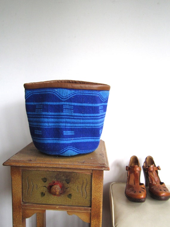 Wool Storage Basket // Handwoven Electric Blue Geometric by Ikavu