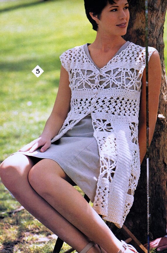 sweater crochet vest pattern womens Vest Buttoned Motif Vest Pattern,Cardigan Crochet Wrap Tunic Sweater