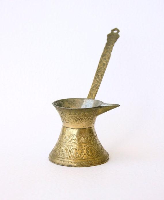 Vintage brass Turkish coffee pot Ornate brass Cezve Jezve