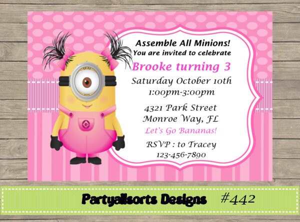 Girl Minion Party Invitations 4