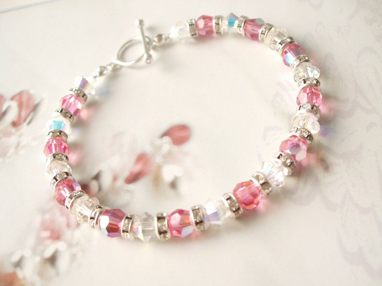 Pink Swarovski crystal bracelet Sterling by SheRocksGemjewellery