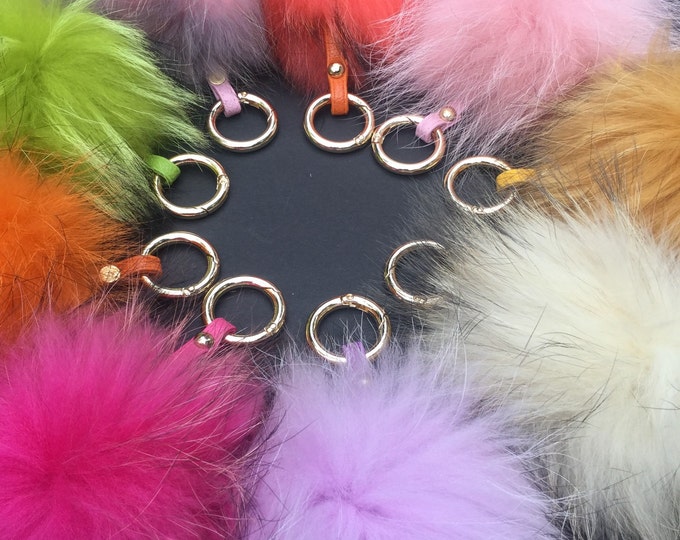 Pom-pom bag charm, fur pom pon keychain purse pendant in hot pink