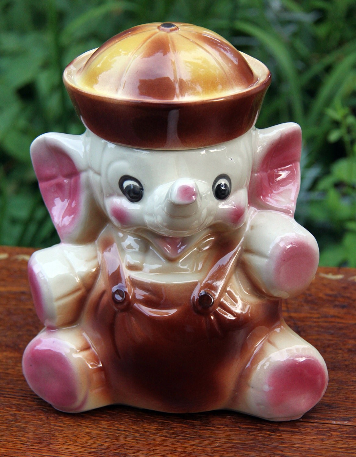 1950s American Bisque Cookie Jar Elephant Sailor Excellent