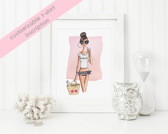 Customizable Fashion illustration print, Personalized print, Customizable print, Fashion sketch, Fashion art