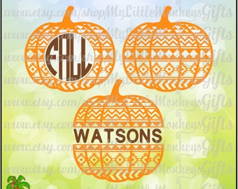 Aztec Pattern Pumpkin, Split Pumpkin and Monogram Base Digital Clipart Instant Download SVG DXF EPS Jpeg Png