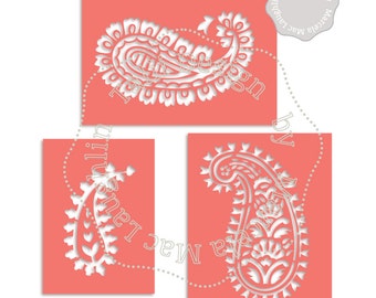 Paisley Stencil SVG Cutting Files- 3 Indian Stencils Arabesques Die Cut Files Silhouette Studio Dxf Clipart Templates Easy cut printable PDF
