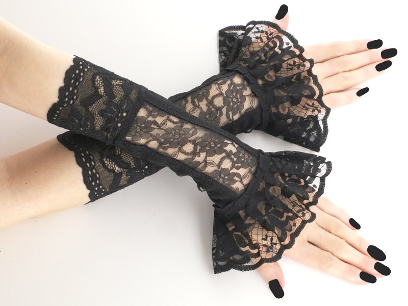 Gothic Fingerless Gloves Arm Warmers Burlesque Black Gloves