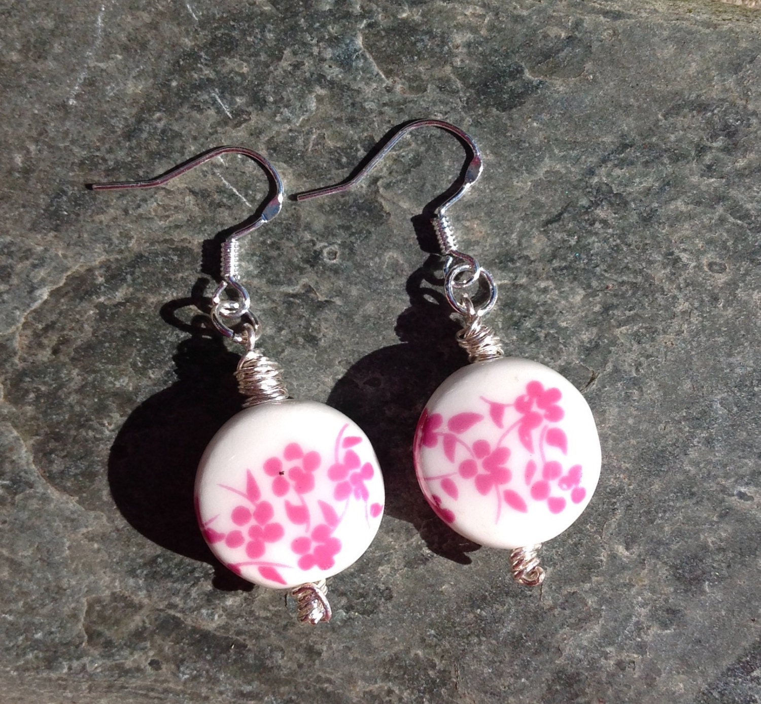 Porcelain Earrings Ceramic Earrings Pink Flower Earrings