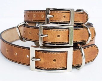 Premium Dog Collar, Leather Dog Collar, Personalized Leather Dog Collar, Horween Leather Dog Collar, Natural Leather Dog Collar