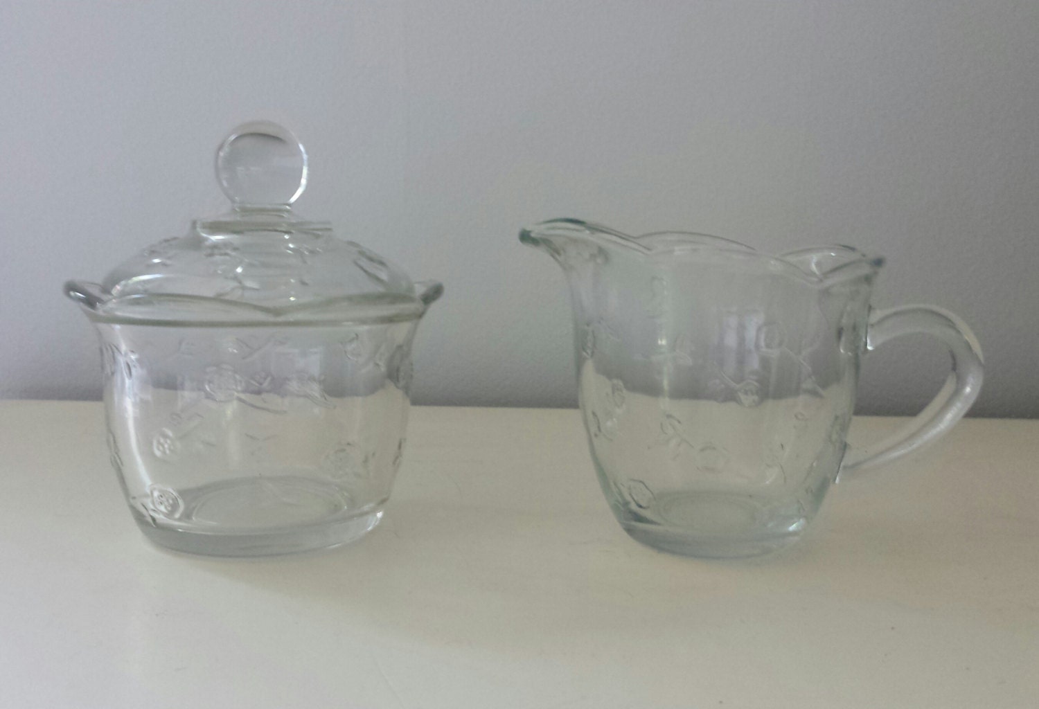 vintage glass floral creamer and sugar bowl Haute Juice