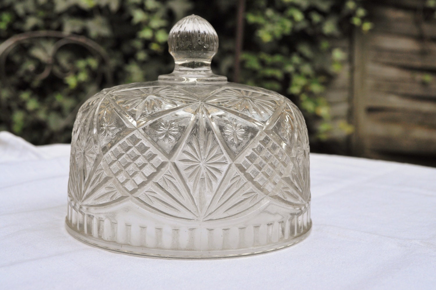 Vintage French Glass Dome / pressed glass Dome for cake