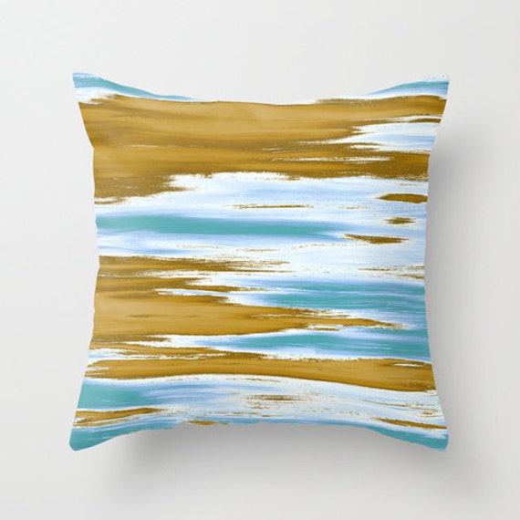 Blue Pillow Beach Pillow Coastal Pillow Art by DesignbyJuliaBars