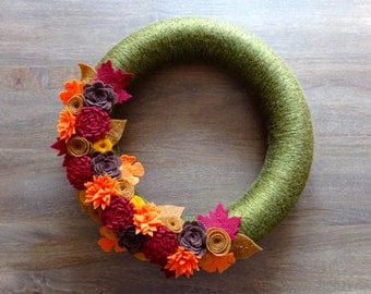Fall Felt Wreath, Fall Flower Wreath, Felt Flower Wreath, Fall Wreath