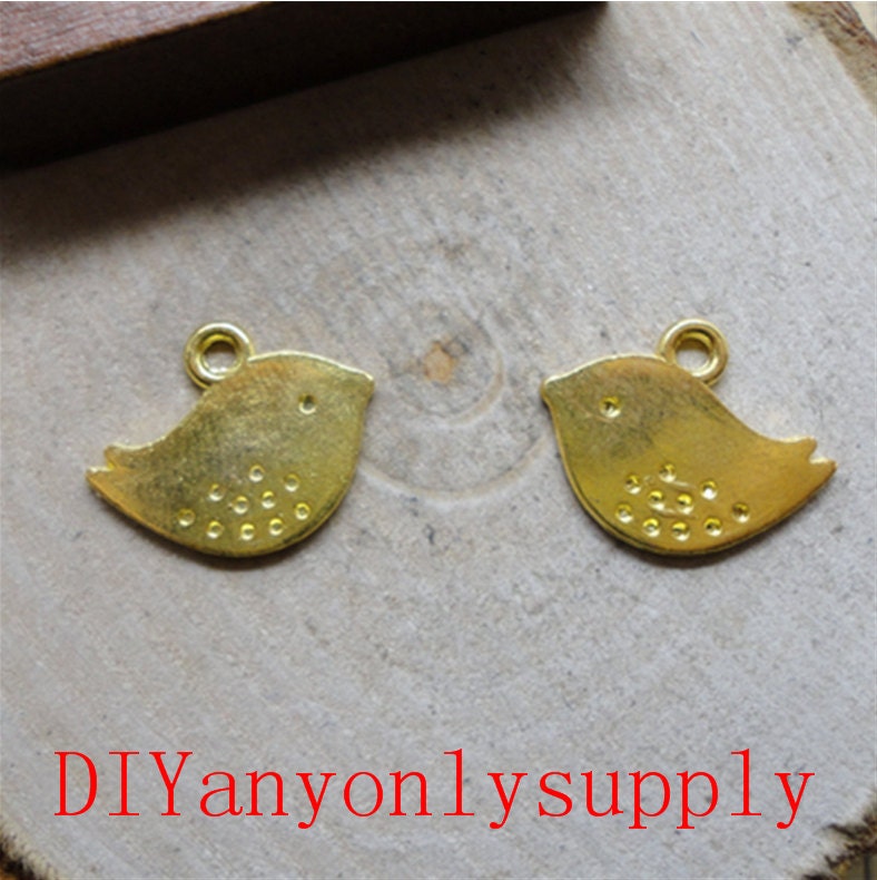 jewelry findings 10 pieces Bird gold plated 13X16mm charm
