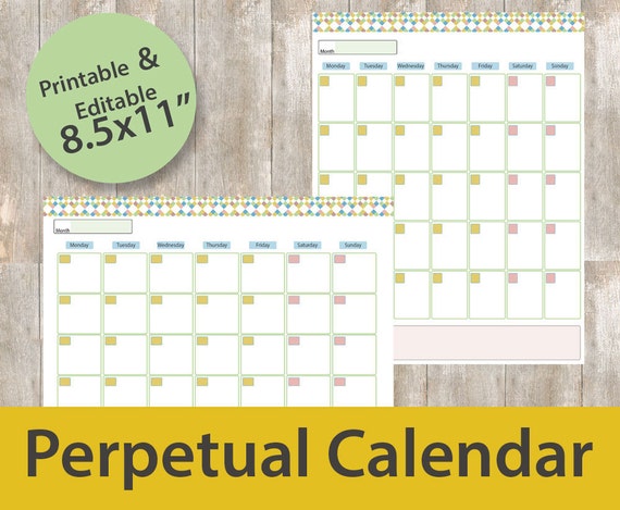 Perpetual Calendar Printable Year At One Glance Perpetual