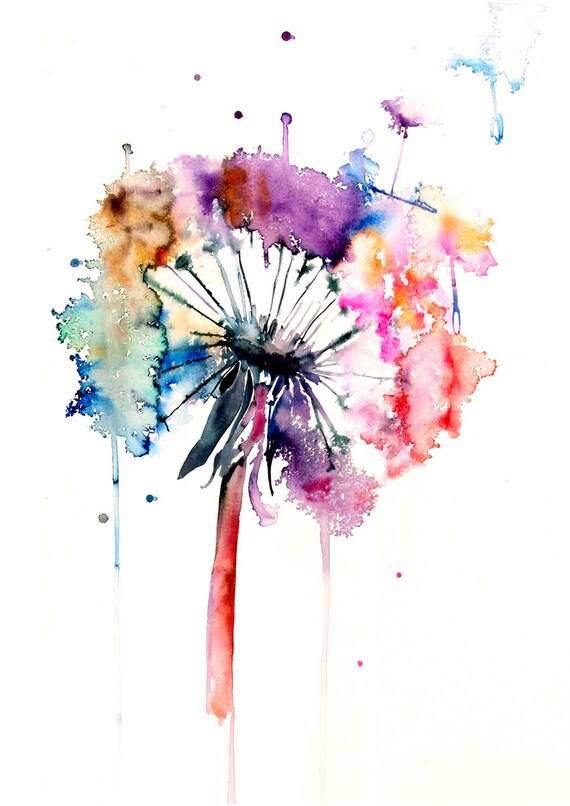 Dandelion Watercolor Painting Colorful Wall by WatercolorMary