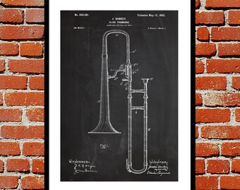 Trombone Poster, Slide Trombone Print, Slide Trombone Patent, Slide Trombone Art, Slide Trombone Blueprint, Slide Trombone Decor, Trombone