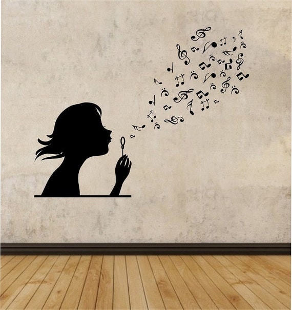 Girl Blowing Music  Notes Vinyl Wall  Decal Sticker Art  Decor 