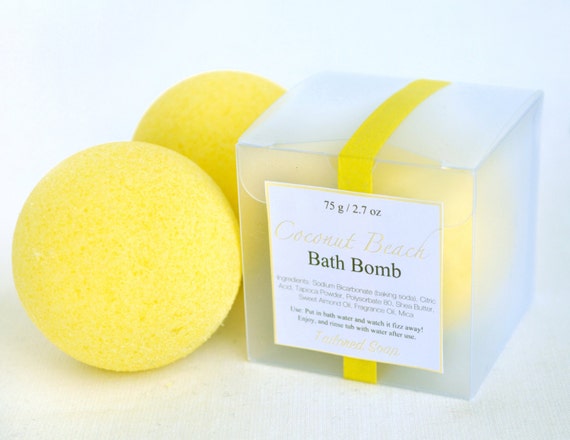 Coconut Bath Bomb Yellow Bath Bomb Bath Fizzy Fun by TailoredSoap