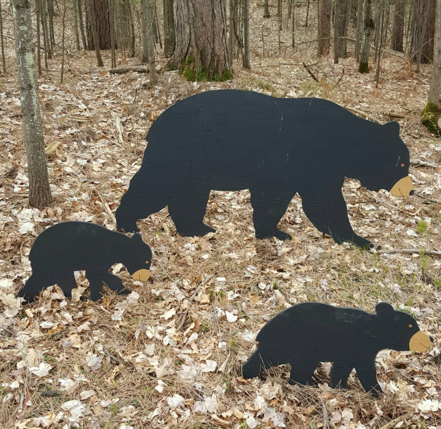 Black Bear Family Shadow yard art Mom and cubs