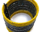 Yellow dark silver bracelet Handmade Jewelry Handmade bracelet Wire wrapped bracelet Bead bracelet women thick bracelet best friend bracelet