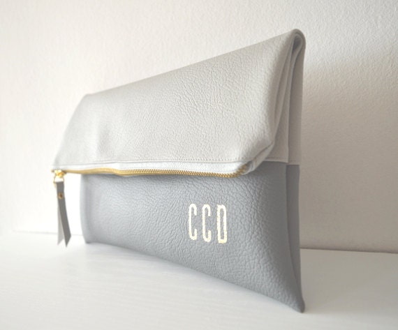 Light grey and grey personalized clutch