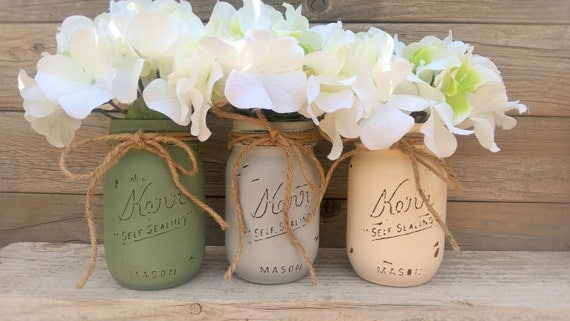 Painted Mason Jars-Rustic Mason Jar by GodGirlsandGlitter on Etsy