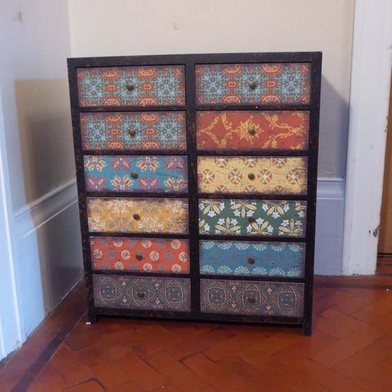 vintage multi moroccan pattern drawer cabinet by Wanderlusthome1