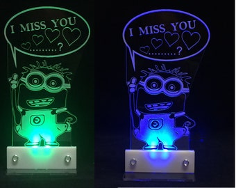 Minions Cake Topper- Minion gift with engraved message-Say it Minion style with LED light by AcryLED Designs