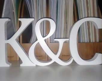 Wedding Decoration / Home Decoration - Free Standing Wooden Letters and an Ampersand, 13cm Large Letters - 2 Letters Plus & Sign, Initials