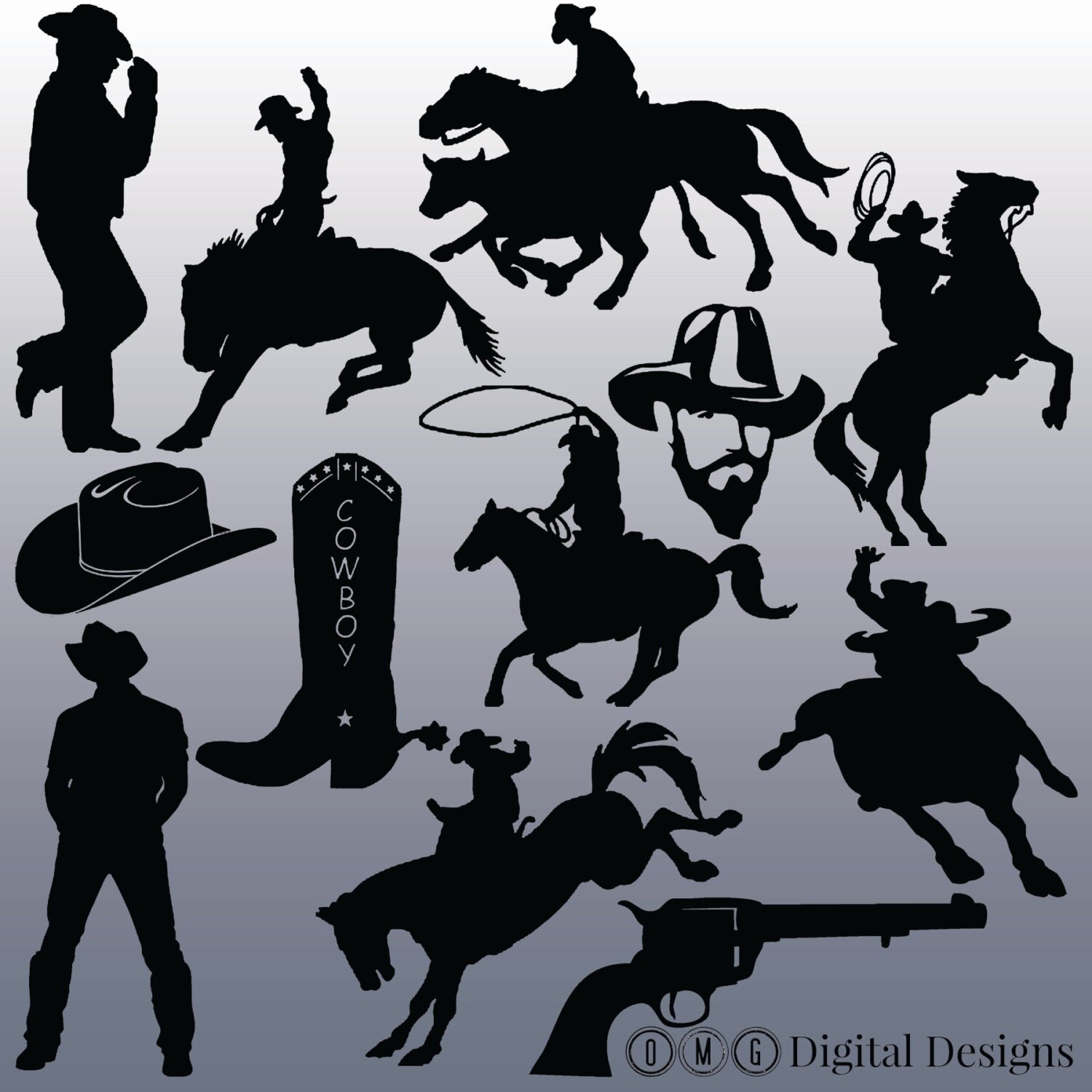 12 Cowboy Silhouette Digital Clipart Images Clipart Design