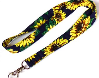 Sunflowers Lanyard. Key Lanyard. Flowers Fabric Lanyard. ID Holder. Fashion Accessories