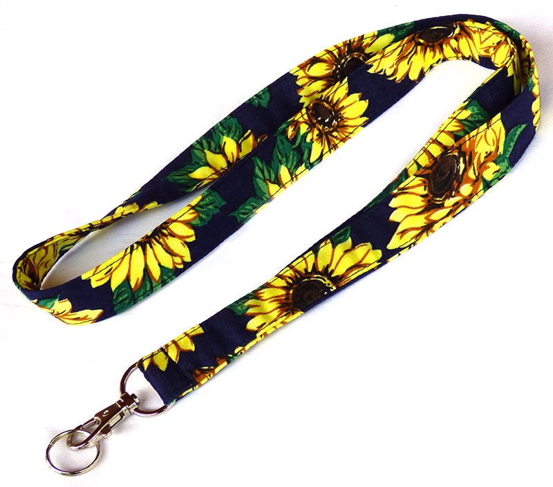 Sunflowers Lanyard. Key Lanyard. Flowers Fabric Lanyard. ID