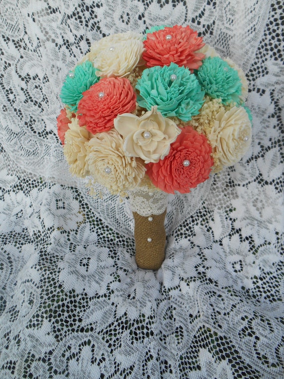 Bright Coral and Mint Bouquet Wedding Bouquet