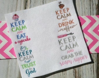 Keep Calm - 12 Different Filled Stitch Machine Embroidery Designs 4x4 5x7 6x10 Sizes Included