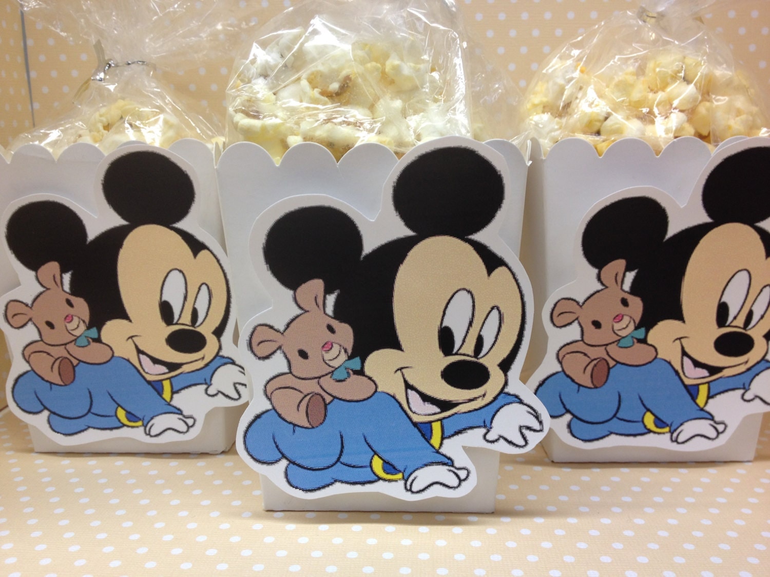 Baby Mickey Mouse Party or Baby Shower Popcorn or Favor Boxes